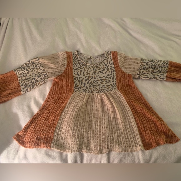 Ces Femme Pink and Gray Leopard Patchwork Boho Peasant Blouse - Picture 9 of 13